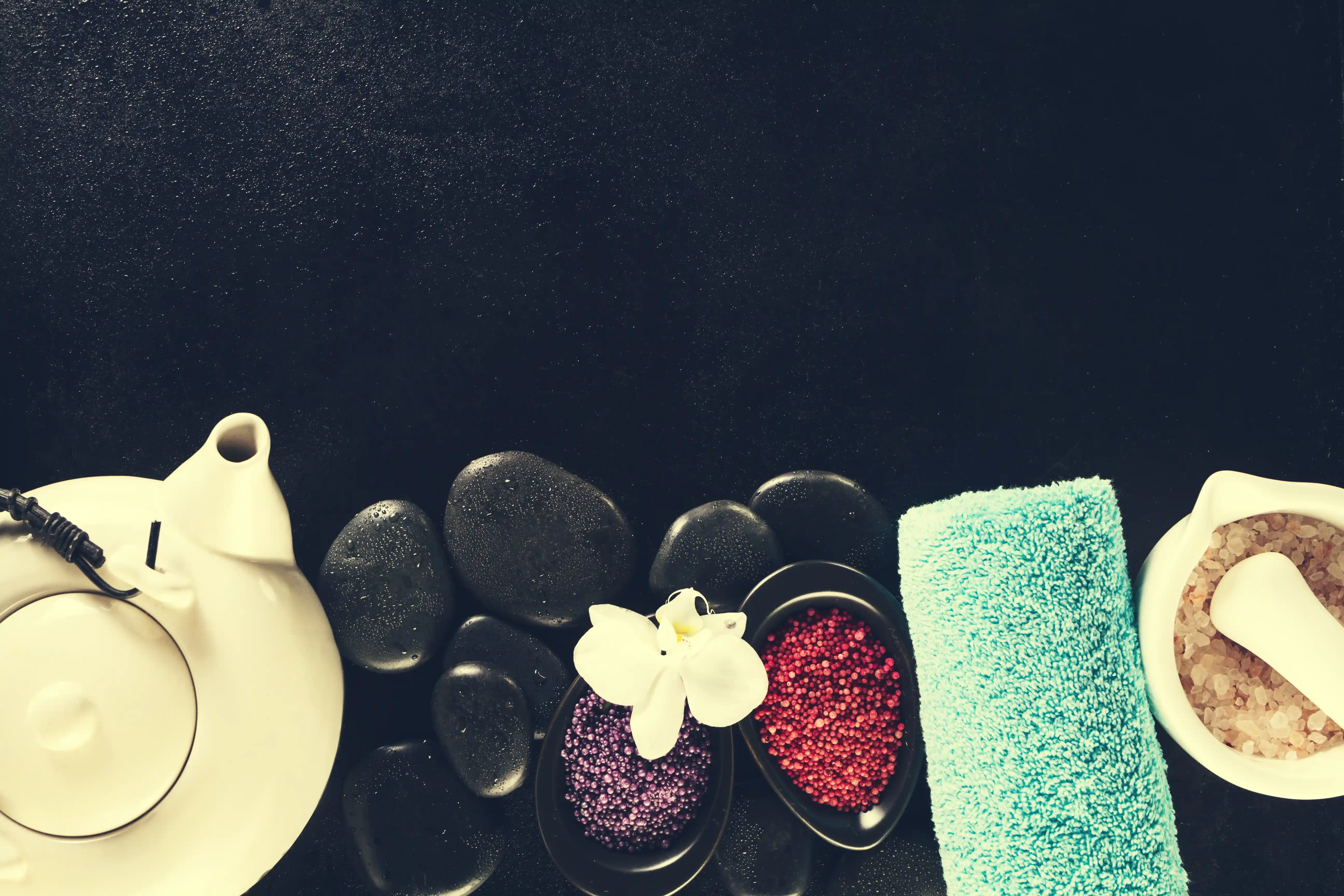 Spa ambience with warm lighting and plants